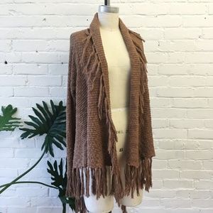 BB Dakota 》 Fringe Blanket Knit Cardigan in Camel